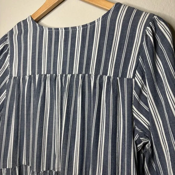 NWT Striped Tiered Lace-Up Mini Swing Dress, Blue Stripe Long Sleeve,‎ Large - Picture 13 of 17